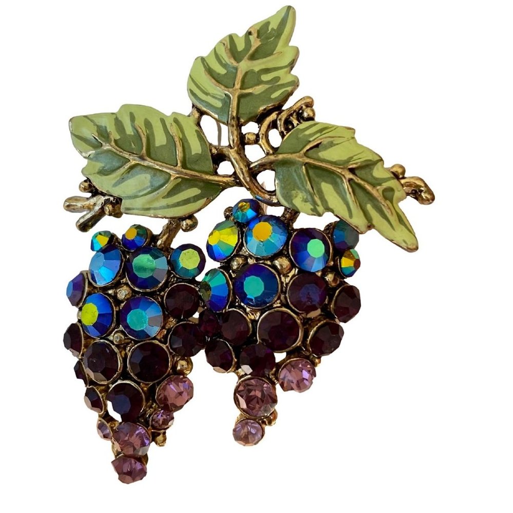 Grape Cluster Lapel Pin Brooch with Bling - Bulk Discounts